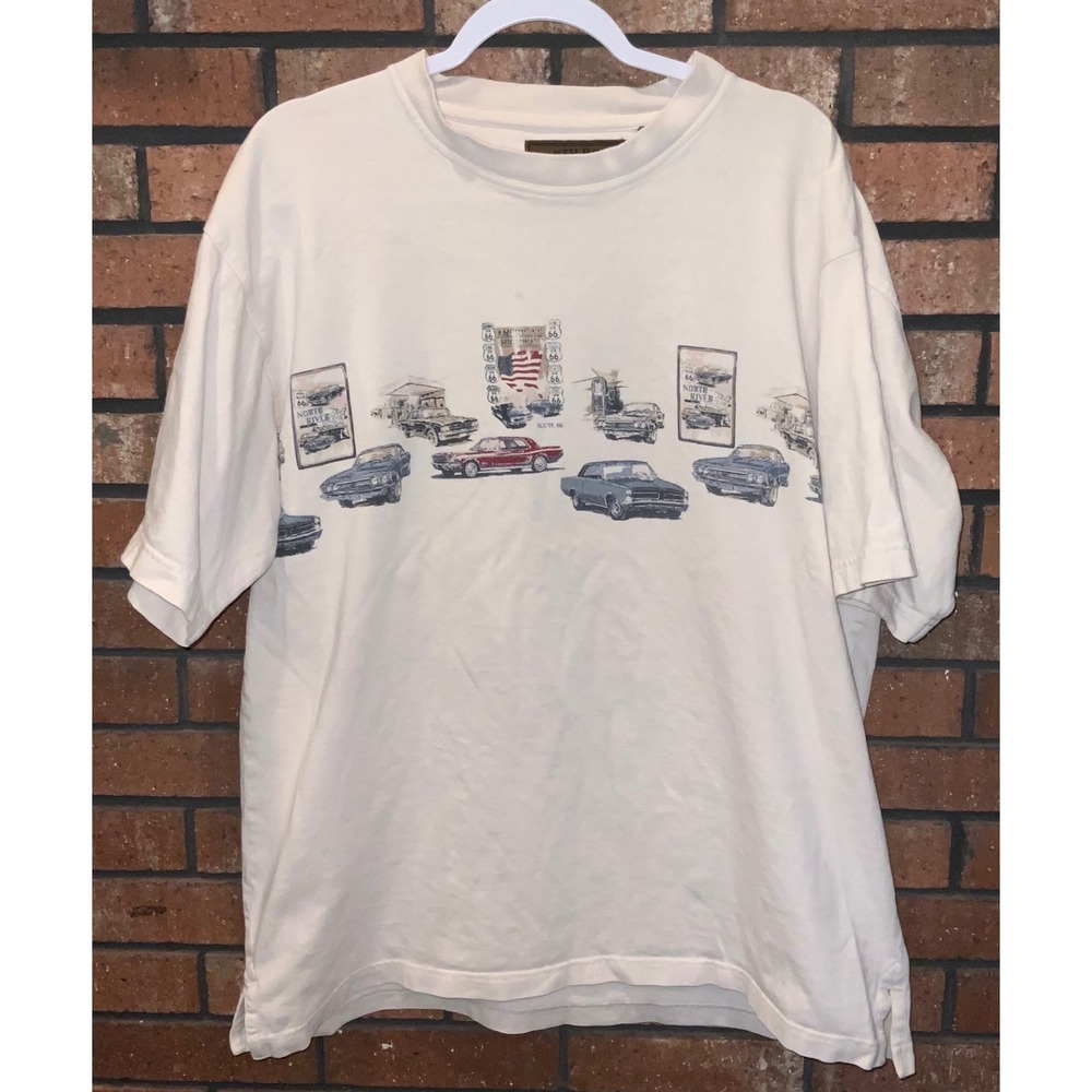 North River Outfitters Route 66 Vintage Muscle Car Graphic Tee Cream Mens Large
